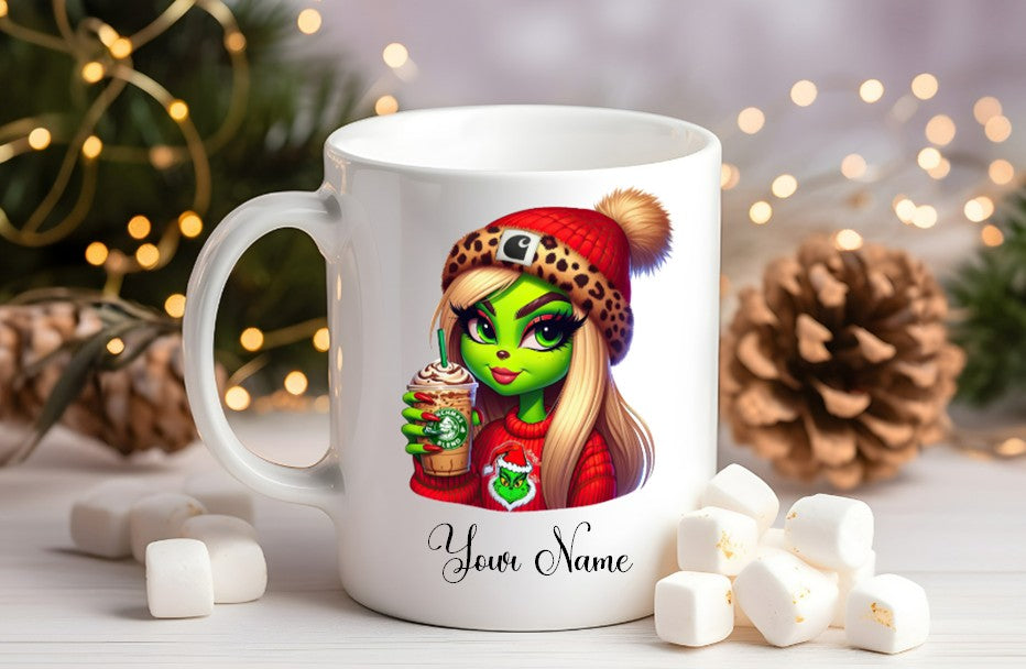 Grinch-Style Lady personalised mugs