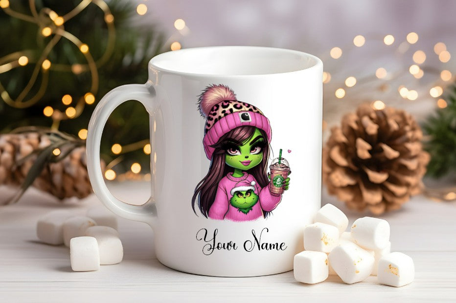 Grinch-Style Lady personalised mugs
