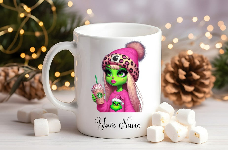 Grinch-Style Lady personalised mugs