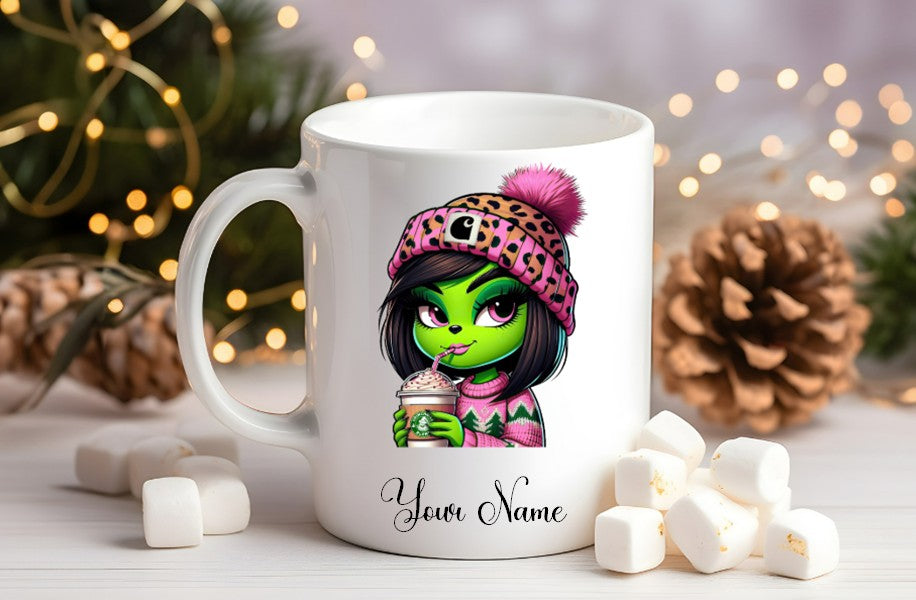 Grinch-Style Lady personalised mugs