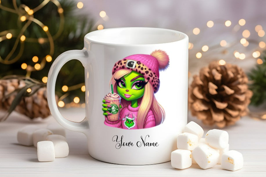 Grinch-Style Lady personalised mugs