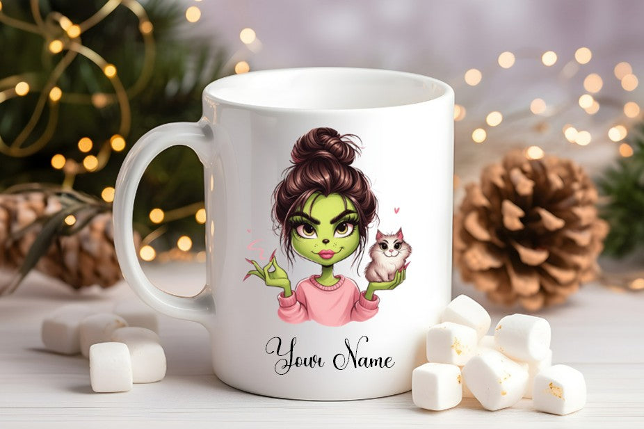 Grinch-Style Lady personalised mugs