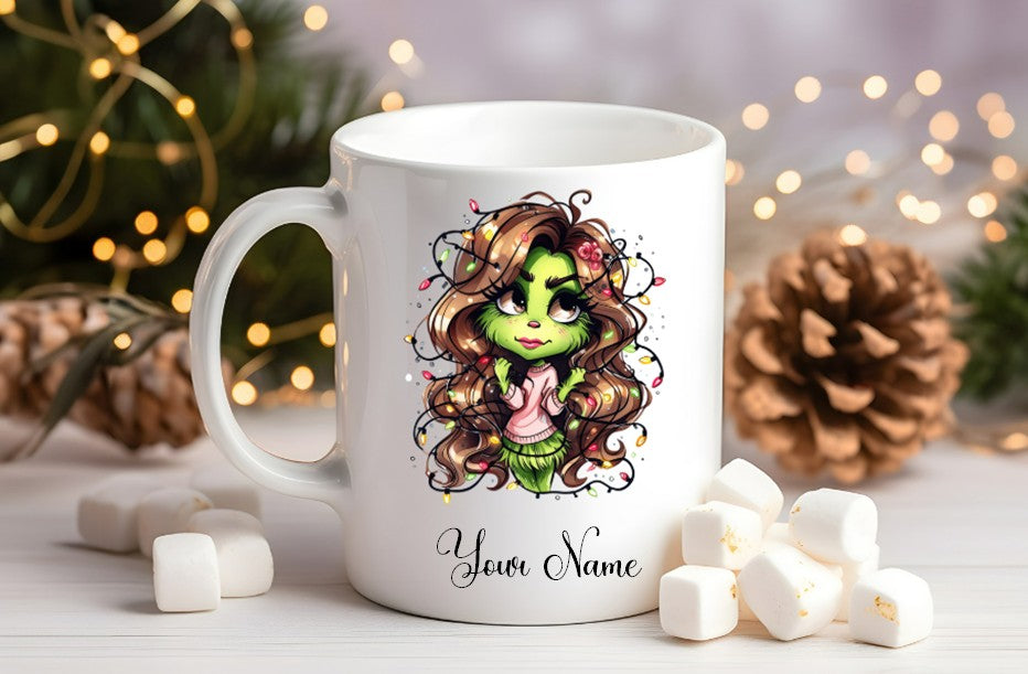 Grinch-Style Lady personalised mugs