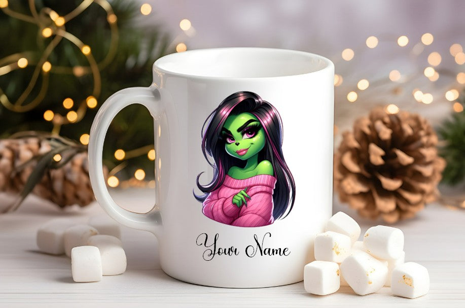 Grinch-Style Lady personalised mugs