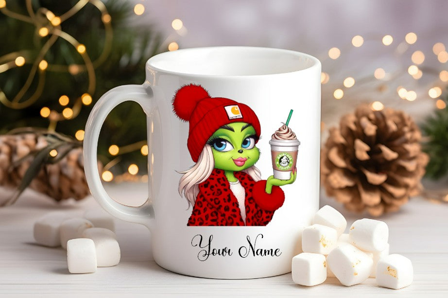 Grinch-Style Lady personalised mugs