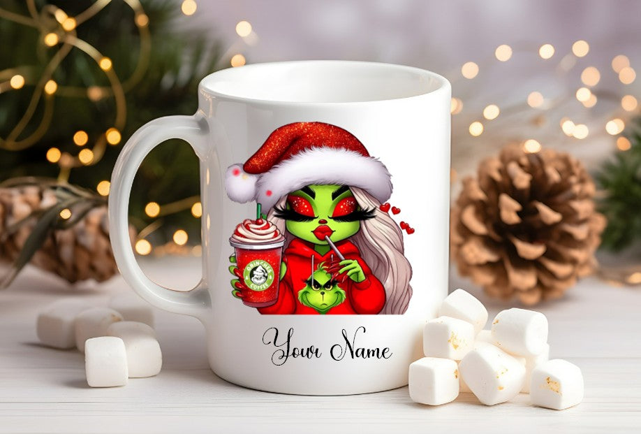 Grinch-Style Lady personalised mugs