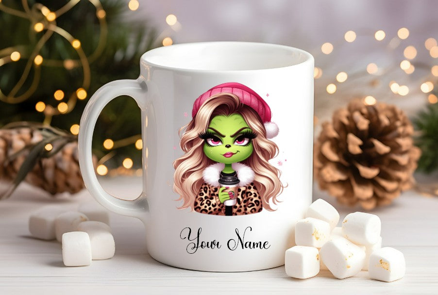 Grinch-Style Lady personalised mugs