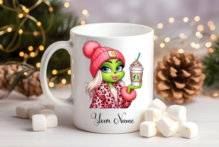 Grinch-Style Lady personalised mugs