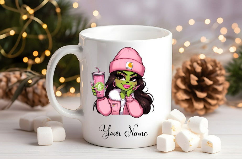 Grinch-Style Lady personalised mugs