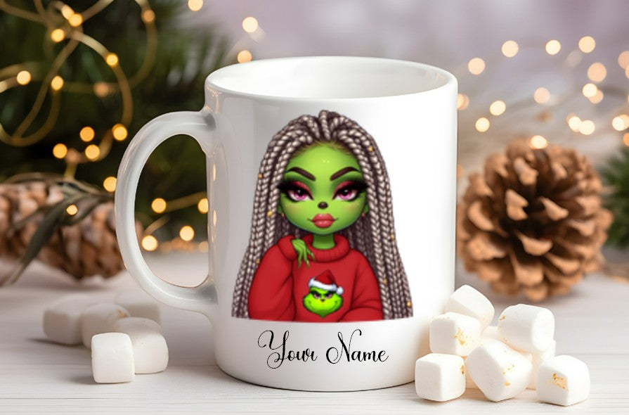 Grinch-Style Lady personalised mugs