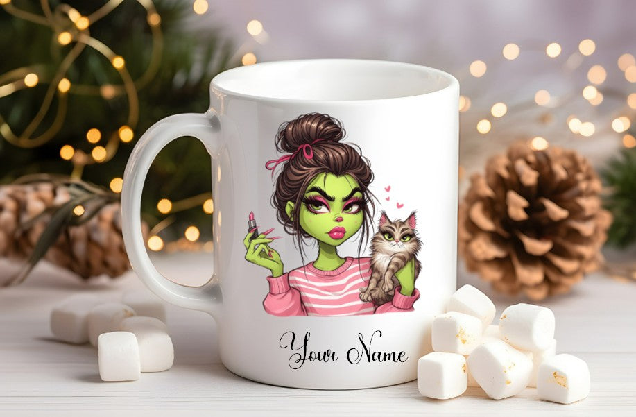 Grinch-Style Lady personalised mugs