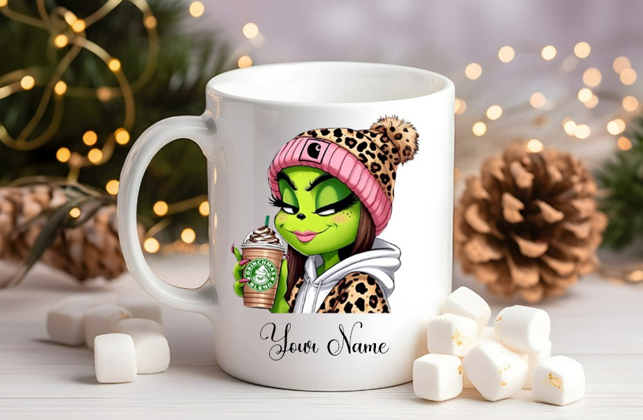 Grinch-Style Lady personalised mugs