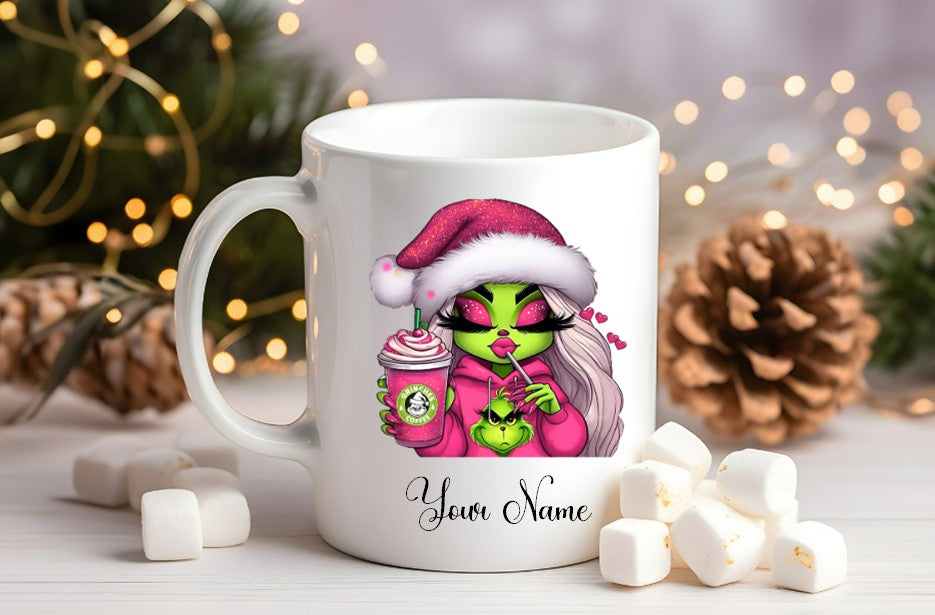 Grinch-Style Lady personalised mugs
