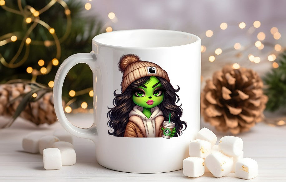 Grinch-Style Lady personalised mugs